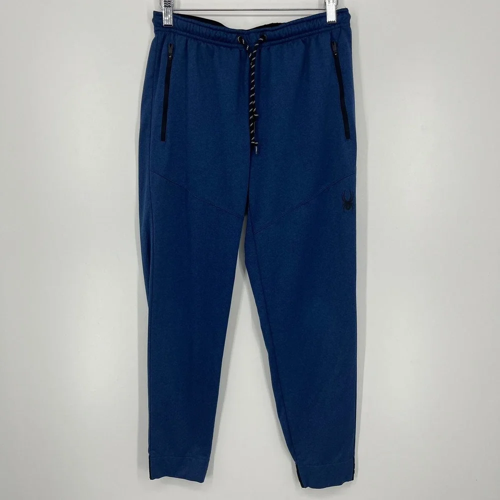 Spyder Active Mens‎ Blue Heathered Jogger Sweatpants Zipper Pockets Size S